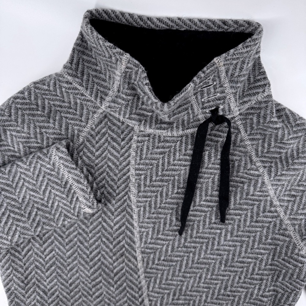 prAna Mattea Sweater Women Size Small Grey Herringbone Funnel Neck Wool Pullover
